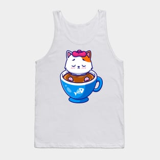 Cute Cat Fever In Coffee Cartoon Tank Top